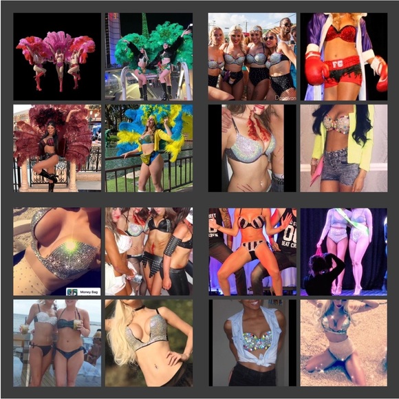 DefQon.1 Crystal Rhinestone Classic Red Sparkly Glam Bling Bra Top All Sizes New - Picture 9 of 11